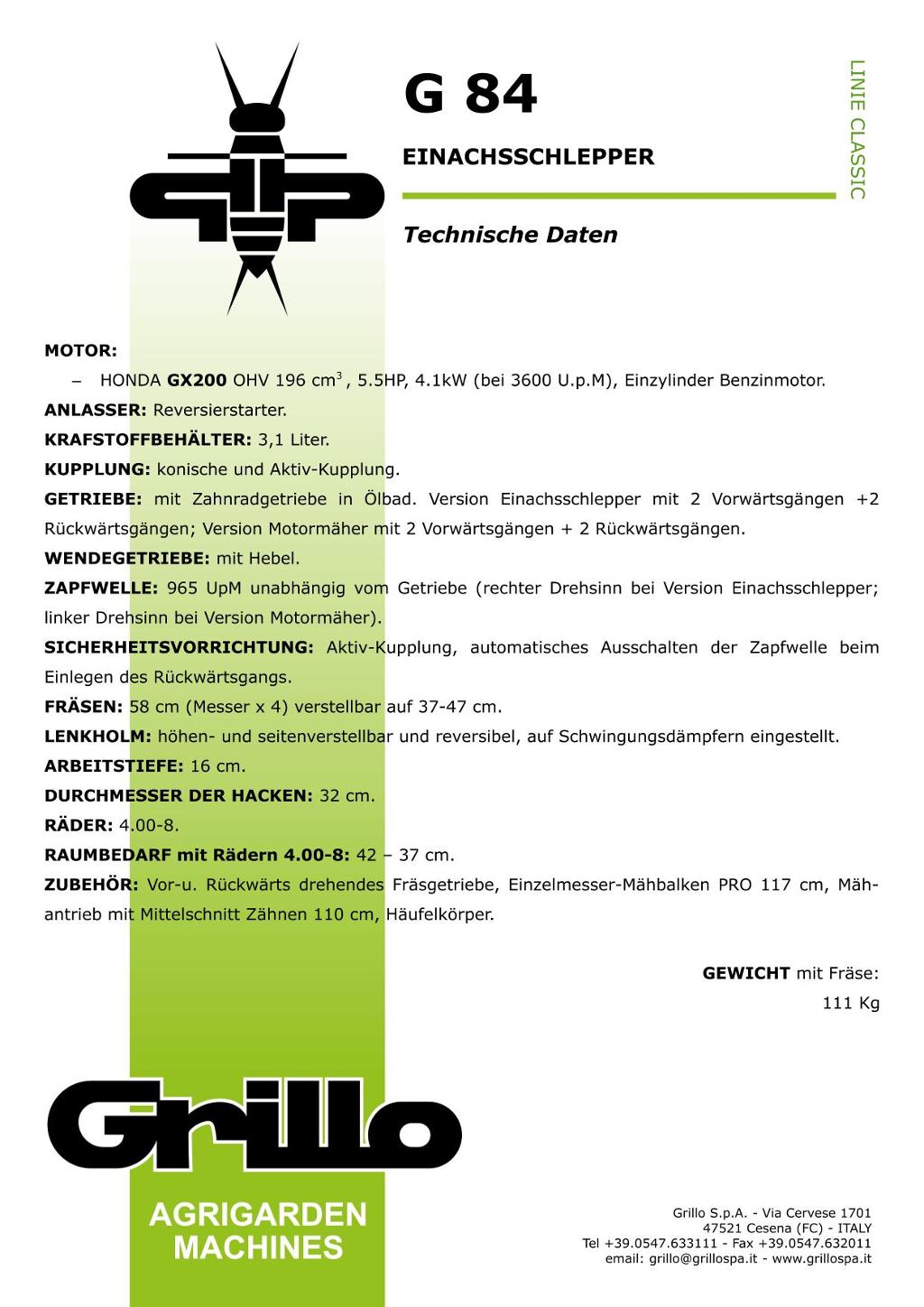 G84 Technisches Datenblatt